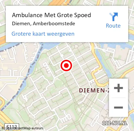 Locatie op kaart van de 112 melding: Ambulance Met Grote Spoed Naar Diemen, Amberboomstede op 10 februari 2018 20:04