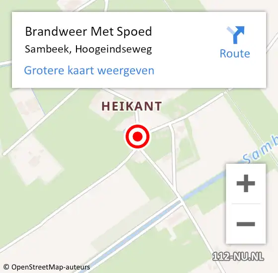 Locatie op kaart van de 112 melding: Brandweer Met Spoed Naar Sambeek, Hoogeindseweg op 10 februari 2018 20:04