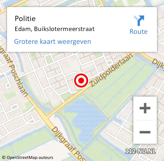 Locatie op kaart van de 112 melding: Politie Edam, Buikslotermeerstraat op 10 februari 2018 20:23