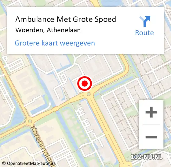 Locatie op kaart van de 112 melding: Ambulance Met Grote Spoed Naar Woerden, Athenelaan op 10 februari 2018 20:26