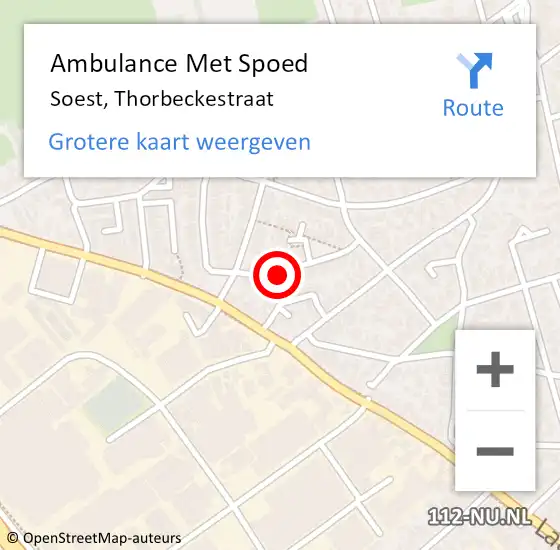 Locatie op kaart van de 112 melding: Ambulance Met Spoed Naar Soest, Thorbeckestraat op 10 februari 2018 20:52