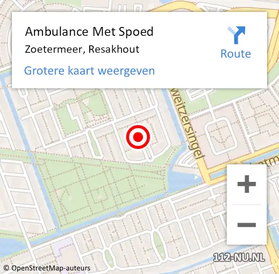 Locatie op kaart van de 112 melding: Ambulance Met Spoed Naar Zoetermeer, Resakhout op 10 februari 2018 22:17