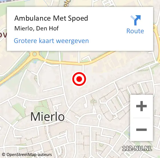 Locatie op kaart van de 112 melding: Ambulance Met Spoed Naar Mierlo, Den Hof op 10 februari 2018 22:55