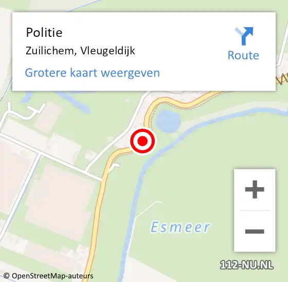 Locatie op kaart van de 112 melding: Politie Zuilichem, Vleugeldijk op 10 februari 2018 23:12