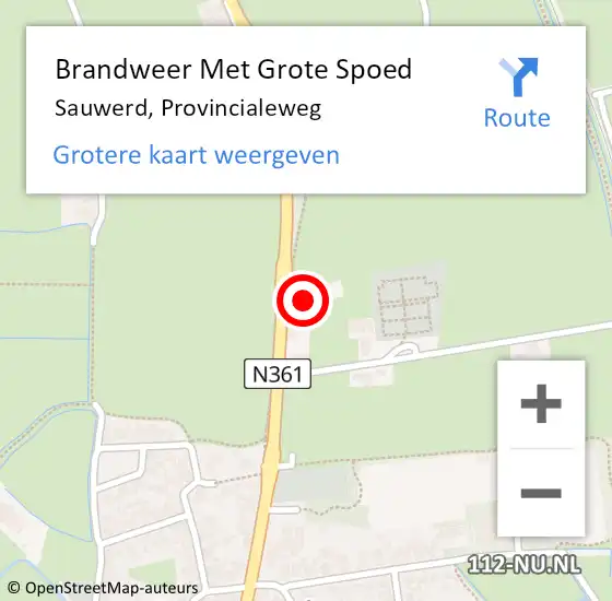 Locatie op kaart van de 112 melding: Brandweer Met Grote Spoed Naar Sauwerd, Provincialeweg op 10 februari 2018 23:21