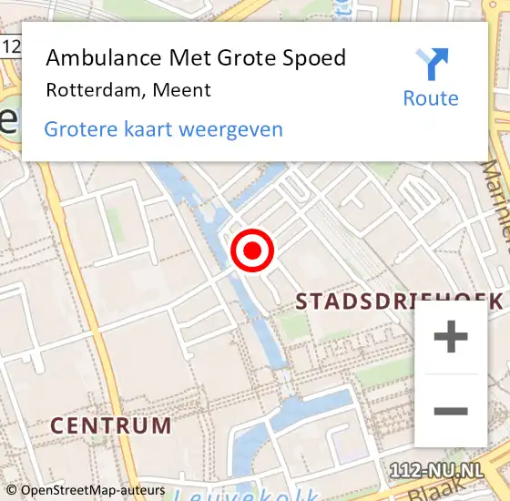 Locatie op kaart van de 112 melding: Ambulance Met Grote Spoed Naar Rotterdam, Meent op 10 februari 2018 23:22