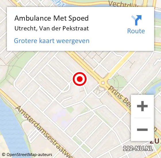 Locatie op kaart van de 112 melding: Ambulance Met Spoed Naar Utrecht, Van der Pekstraat op 10 februari 2018 23:23