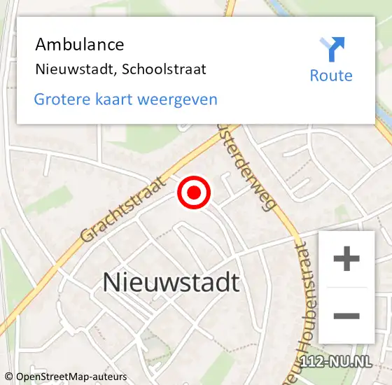 Locatie op kaart van de 112 melding: Ambulance Nieuwstadt, Schoolstraat op 11 februari 2018 00:03