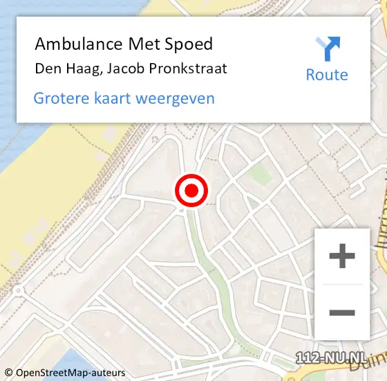 Locatie op kaart van de 112 melding: Ambulance Met Spoed Naar Den Haag, Jacob Pronkstraat op 11 februari 2018 00:39