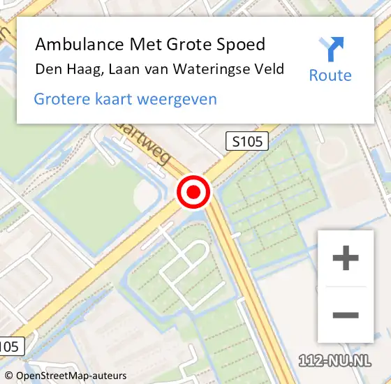 Locatie op kaart van de 112 melding: Ambulance Met Grote Spoed Naar Den Haag, Laan van Wateringse Veld op 11 februari 2018 00:44