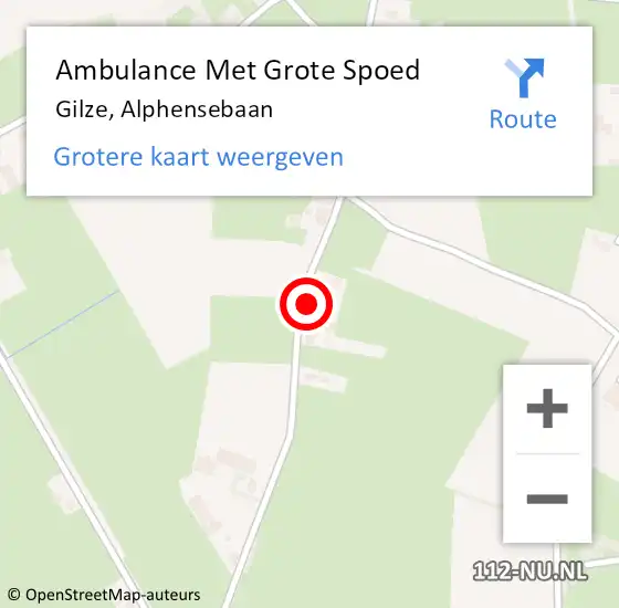 Locatie op kaart van de 112 melding: Ambulance Met Grote Spoed Naar Gilze, Alphensebaan op 11 februari 2018 01:04