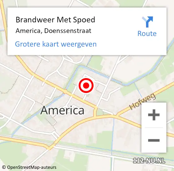 Locatie op kaart van de 112 melding: Brandweer Met Spoed Naar America, Doenssenstraat op 11 februari 2018 01:48