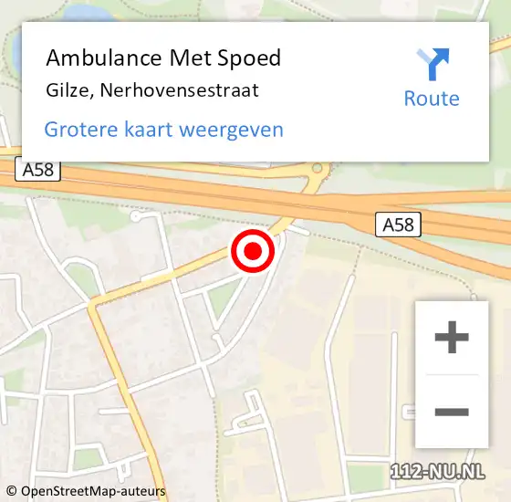 Locatie op kaart van de 112 melding: Ambulance Met Spoed Naar Gilze, Nerhovensestraat op 11 februari 2018 03:00