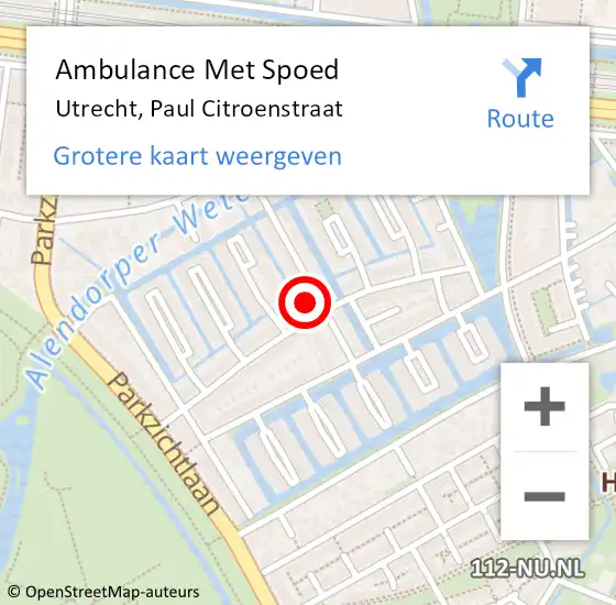 Locatie op kaart van de 112 melding: Ambulance Met Spoed Naar Utrecht, Paul Citroenstraat op 11 februari 2018 03:04