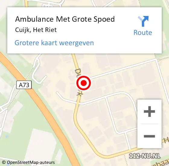 Locatie op kaart van de 112 melding: Ambulance Met Grote Spoed Naar Cuijk, Het Riet op 11 februari 2018 03:45