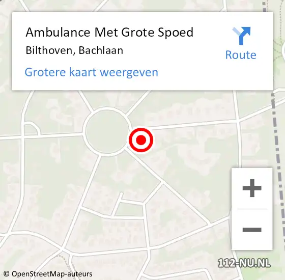 Locatie op kaart van de 112 melding: Ambulance Met Grote Spoed Naar Bilthoven, Bachlaan op 11 februari 2018 04:19