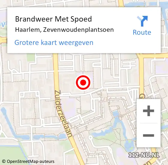 Locatie op kaart van de 112 melding: Brandweer Met Spoed Naar Haarlem, Zevenwoudenplantsoen op 11 februari 2018 07:34