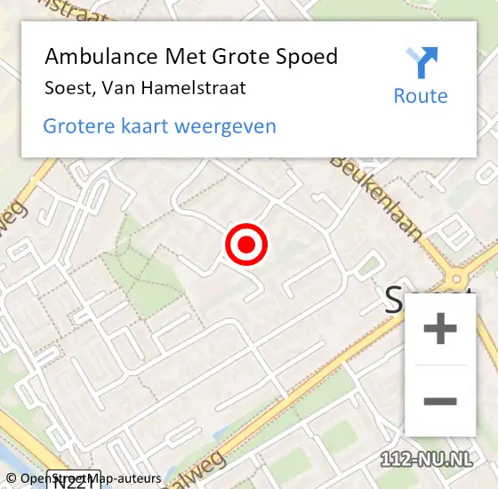 Locatie op kaart van de 112 melding: Ambulance Met Grote Spoed Naar Soest, Van Hamelstraat op 11 februari 2018 10:16