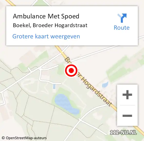 Locatie op kaart van de 112 melding: Ambulance Met Spoed Naar Boekel, Broeder Hogardstraat op 11 februari 2018 10:30