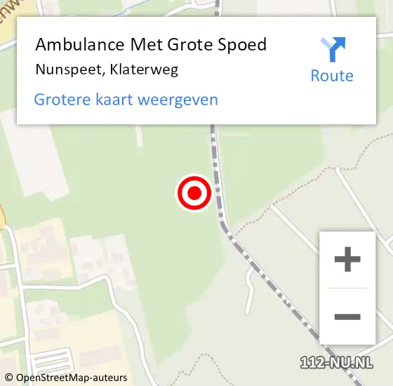 Locatie op kaart van de 112 melding: Ambulance Met Grote Spoed Naar Nunspeet, Klaterweg op 11 februari 2018 11:07