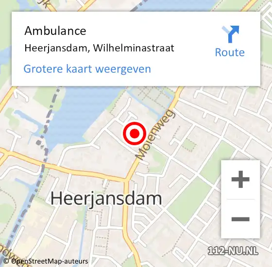 Locatie op kaart van de 112 melding: Ambulance Heerjansdam, Wilhelminastraat op 11 februari 2018 11:56