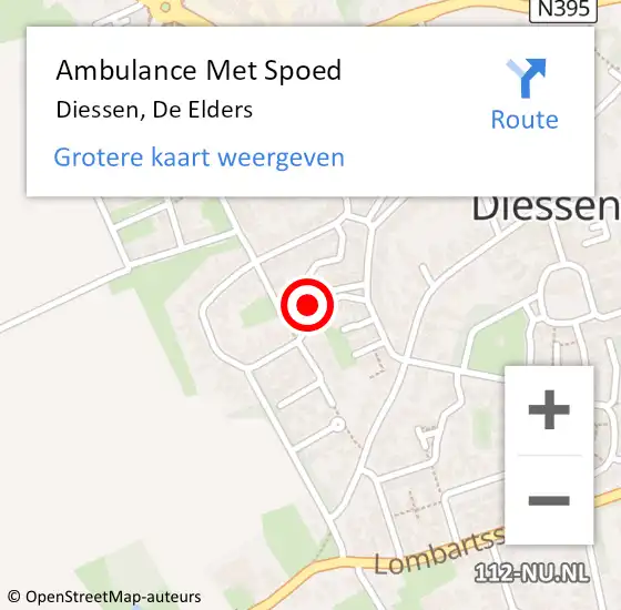 Locatie op kaart van de 112 melding: Ambulance Met Spoed Naar Diessen, De Elders op 11 februari 2018 12:07