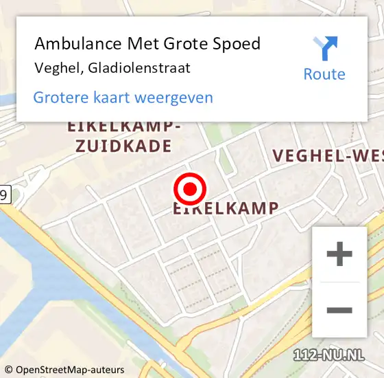 Locatie op kaart van de 112 melding: Ambulance Met Grote Spoed Naar Veghel, Gladiolenstraat op 11 februari 2018 12:23