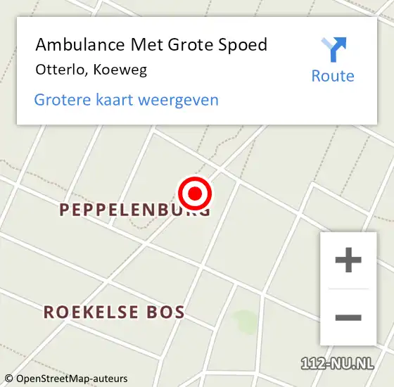 Locatie op kaart van de 112 melding: Ambulance Met Grote Spoed Naar Otterlo, Koeweg op 11 februari 2018 12:44