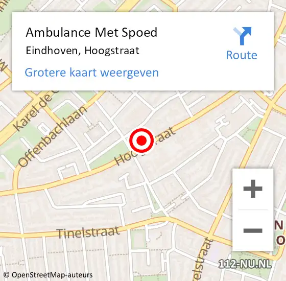 Locatie op kaart van de 112 melding: Ambulance Met Spoed Naar Eindhoven, Hoogstraat op 11 februari 2018 13:39