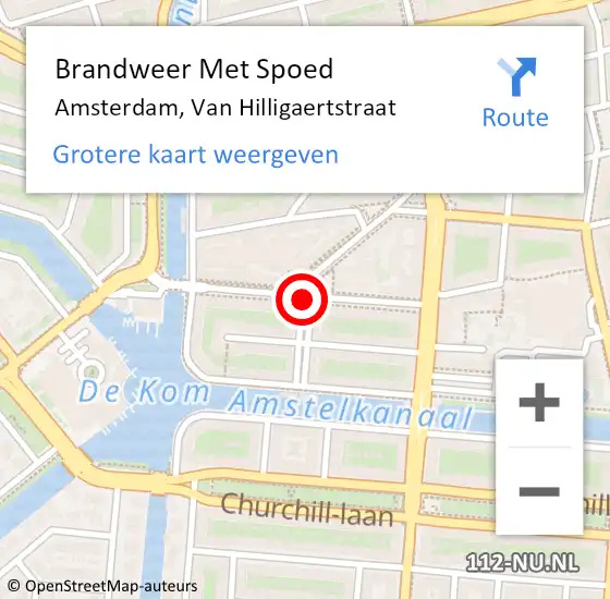 Locatie op kaart van de 112 melding: Brandweer Met Spoed Naar Amsterdam, Van Hilligaertstraat op 11 februari 2018 14:36