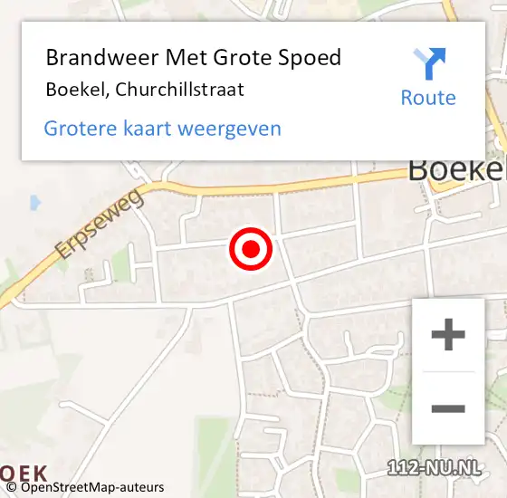 Locatie op kaart van de 112 melding: Brandweer Met Grote Spoed Naar Boekel, Churchillstraat op 11 februari 2018 14:57