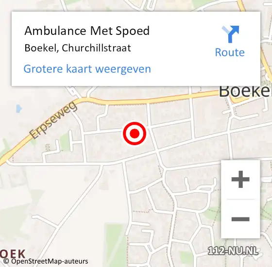 Locatie op kaart van de 112 melding: Ambulance Met Spoed Naar Boekel, Churchillstraat op 11 februari 2018 15:28