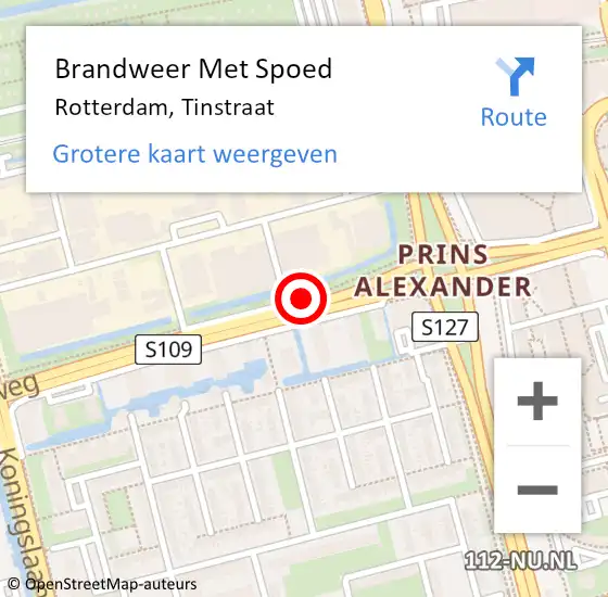 Locatie op kaart van de 112 melding: Brandweer Met Spoed Naar Rotterdam, Tinstraat op 11 februari 2018 16:01