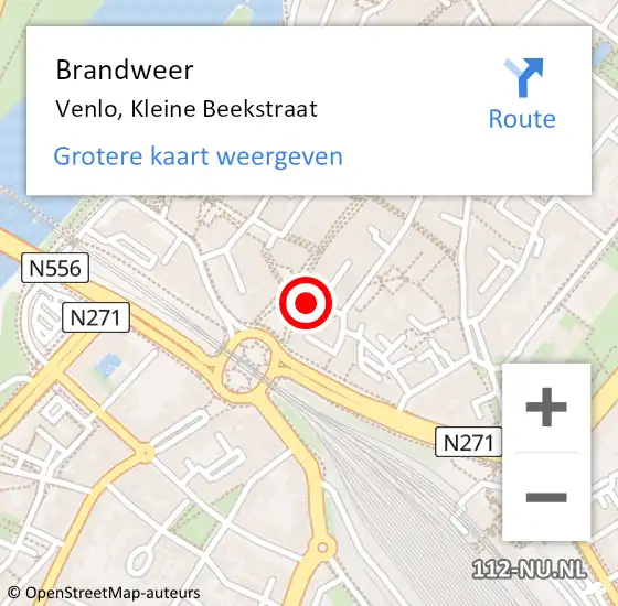 Locatie op kaart van de 112 melding: Brandweer Venlo, Kleine Beekstraat op 11 februari 2018 17:32