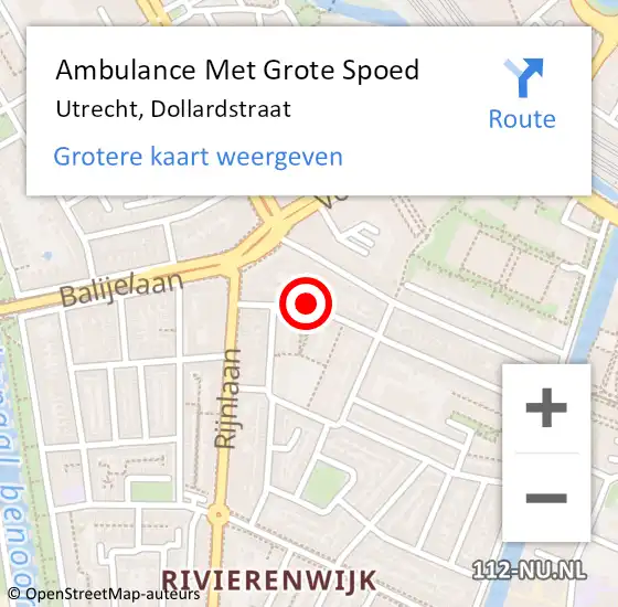 Locatie op kaart van de 112 melding: Ambulance Met Grote Spoed Naar Utrecht, Dollardstraat op 11 februari 2018 19:20