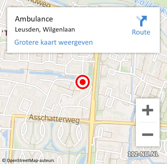 Locatie op kaart van de 112 melding: Ambulance Leusden, Wilgenlaan op 11 februari 2018 19:34