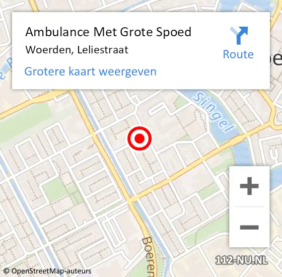 Locatie op kaart van de 112 melding: Ambulance Met Grote Spoed Naar Woerden, Leliestraat op 11 februari 2018 19:36