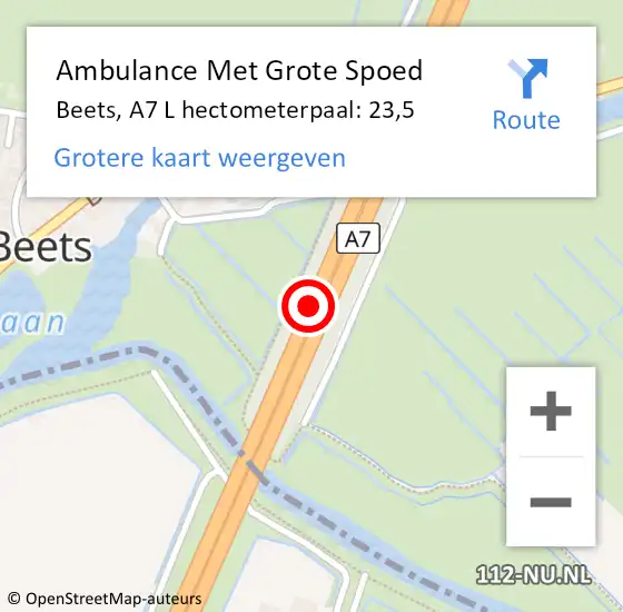 Locatie op kaart van de 112 melding: Ambulance Met Grote Spoed Naar Beets, A7 L hectometerpaal: 23,5 op 11 februari 2018 20:00
