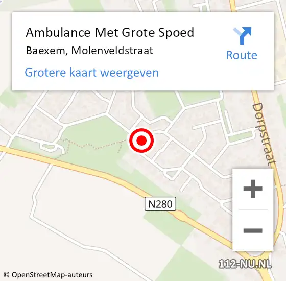 Locatie op kaart van de 112 melding: Ambulance Met Grote Spoed Naar Baexem, Molenveldstraat op 11 februari 2018 20:30