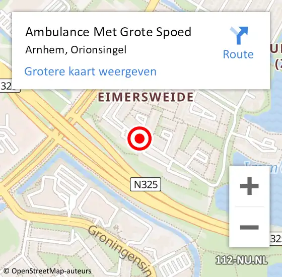 Locatie op kaart van de 112 melding: Ambulance Met Grote Spoed Naar Arnhem, Orionsingel op 11 februari 2018 21:01
