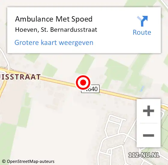 Locatie op kaart van de 112 melding: Ambulance Met Spoed Naar Hoeven, St. Bernardusstraat op 11 februari 2018 22:15