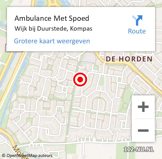 Locatie op kaart van de 112 melding: Ambulance Met Spoed Naar Wijk bij Duurstede, Kompas op 11 februari 2018 22:23