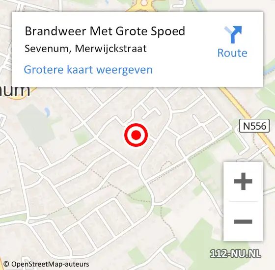 Locatie op kaart van de 112 melding: Brandweer Met Grote Spoed Naar Sevenum, Merwijckstraat op 11 februari 2018 22:26