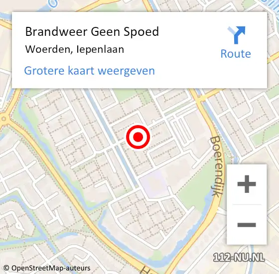 Locatie op kaart van de 112 melding: Brandweer Geen Spoed Naar Woerden, Iepenlaan op 11 februari 2018 23:04