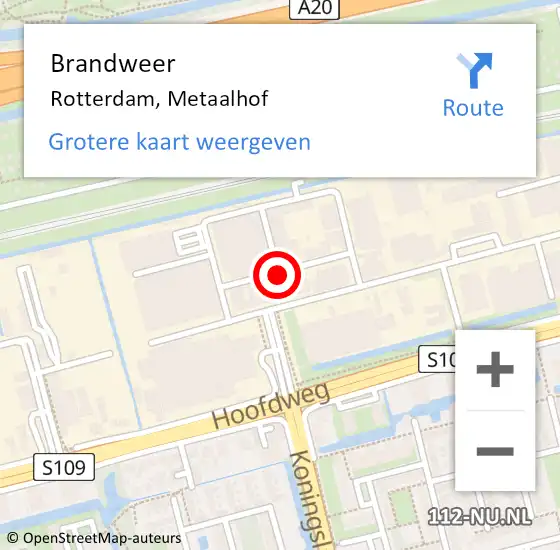 Locatie op kaart van de 112 melding: Brandweer Rotterdam, Metaalhof op 11 februari 2018 23:20