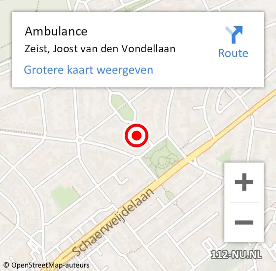 Locatie op kaart van de 112 melding: Ambulance Zeist, Joost van den Vondellaan op 11 februari 2018 23:33