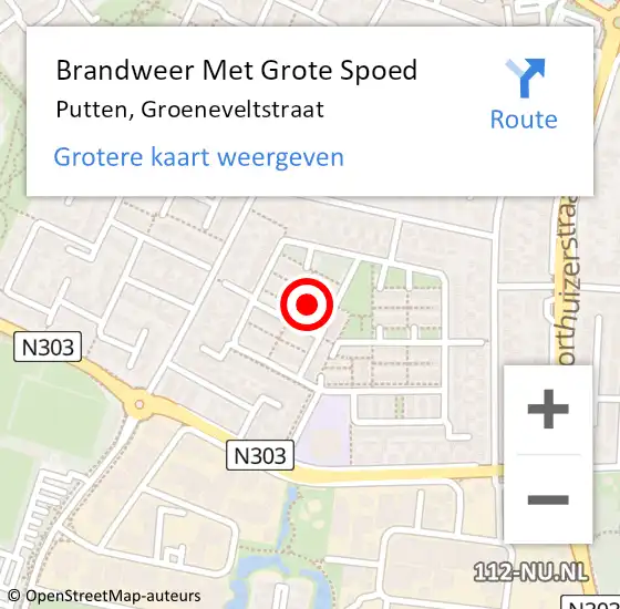 Locatie op kaart van de 112 melding: Brandweer Met Grote Spoed Naar Putten, Groeneveltstraat op 15 februari 2014 22:23