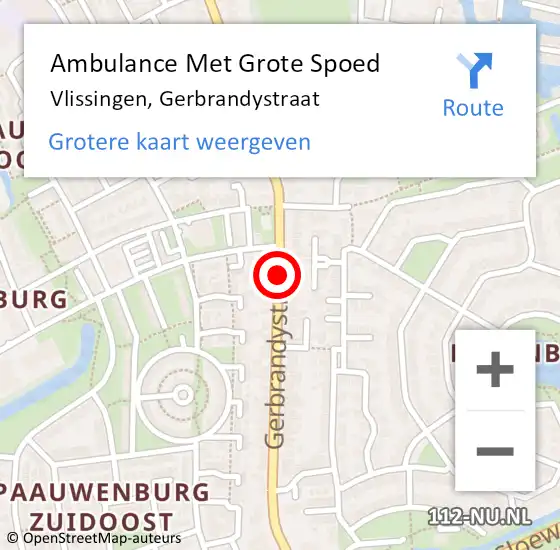 Locatie op kaart van de 112 melding: Ambulance Met Grote Spoed Naar Vlissingen, Gerbrandystraat op 12 februari 2018 00:00