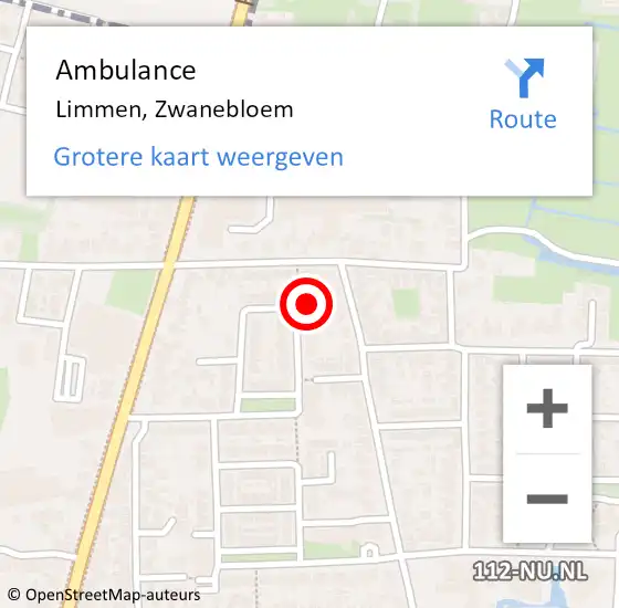 Locatie op kaart van de 112 melding: Ambulance Limmen, Zwanebloem op 12 februari 2018 03:18