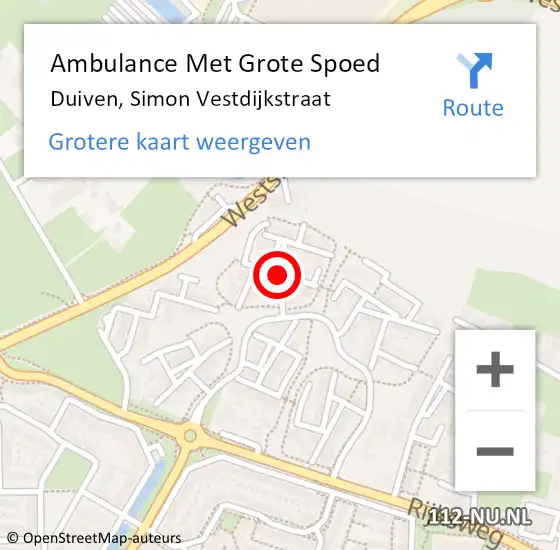 Locatie op kaart van de 112 melding: Ambulance Met Grote Spoed Naar Duiven, Simon Vestdijkstraat op 12 februari 2018 03:32